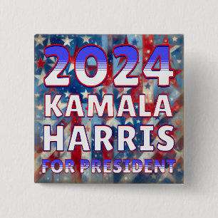 Bóton Quadrado 5.08cm Kamala Harris para o Presidente 2024