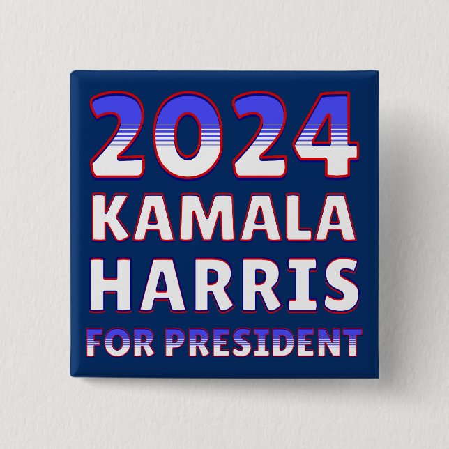 Bóton Quadrado 5.08cm Kamala Harris para o Presidente 2024 (Frente)