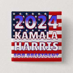 Bóton Quadrado 5.08cm Kamala Harris para o Presidente 2024