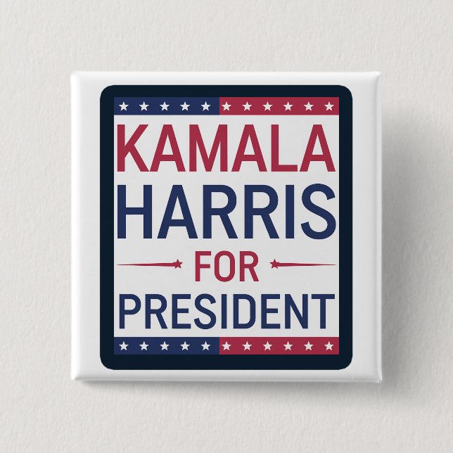 Bóton Quadrado 5.08cm Kamala Harris para Presidente (Frente)