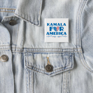 Bóton Quadrado 5.08cm Kamala para a América 2024 Presidente Patriótico C