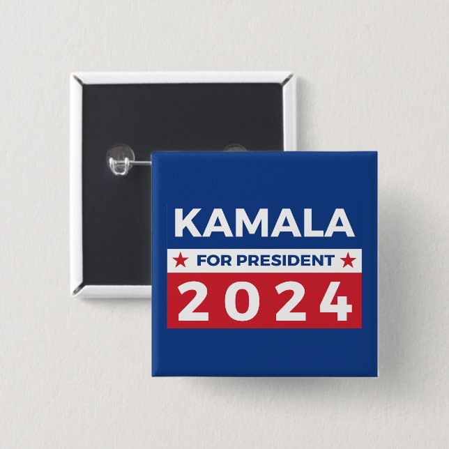 Bóton Quadrado 5.08cm Kamala para o Presidente 2024 (Frente & Verso)