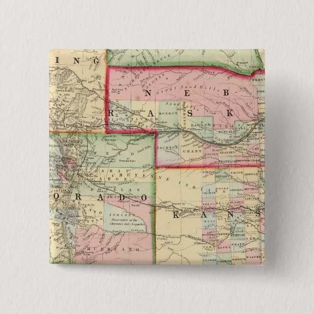 Bóton Quadrado 5.08cm Kan, Neb, Mapa Colo de Mitchell (Frente)