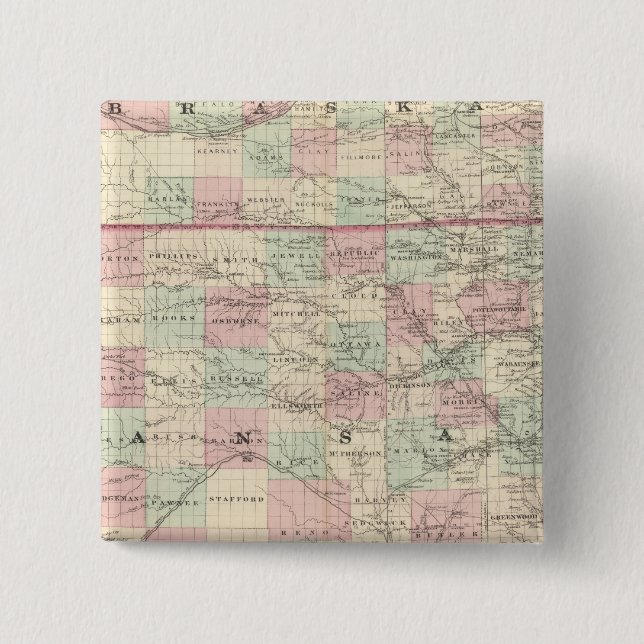 Bóton Quadrado 5.08cm Kansas e Nebraska (Frente)