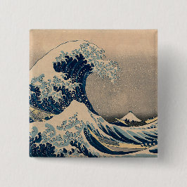 Bóton Quadrado 5.08cm Katsushika Hokusai. A onda do Excelente de Kanagaw