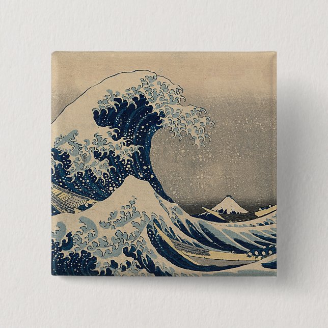 Bóton Quadrado 5.08cm Katsushika Hokusai. A onda do Excelente de Kanagaw (Frente)