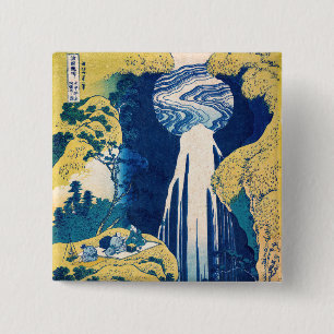 Bóton Quadrado 5.08cm Katsushika Hokusai - Amida Falls