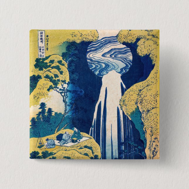 Bóton Quadrado 5.08cm Katsushika Hokusai - Amida Falls (Frente)