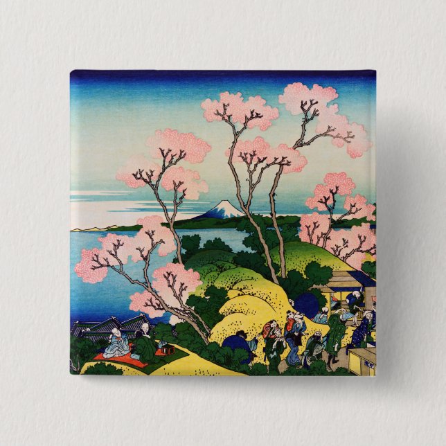 Bóton Quadrado 5.08cm Katsushika Hokusai - Gotenyama, Tokaido, Shinagawa (Frente)