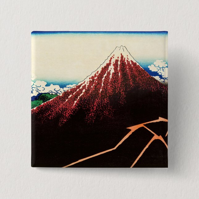 Bóton Quadrado 5.08cm Katsushika Hokusai - Relâmpagos abaixo do cume (Frente)