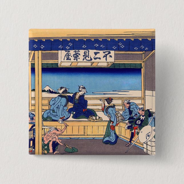 Bóton Quadrado 5.08cm Katsushika Hokusai - Yoshida no Tokaido (Frente)