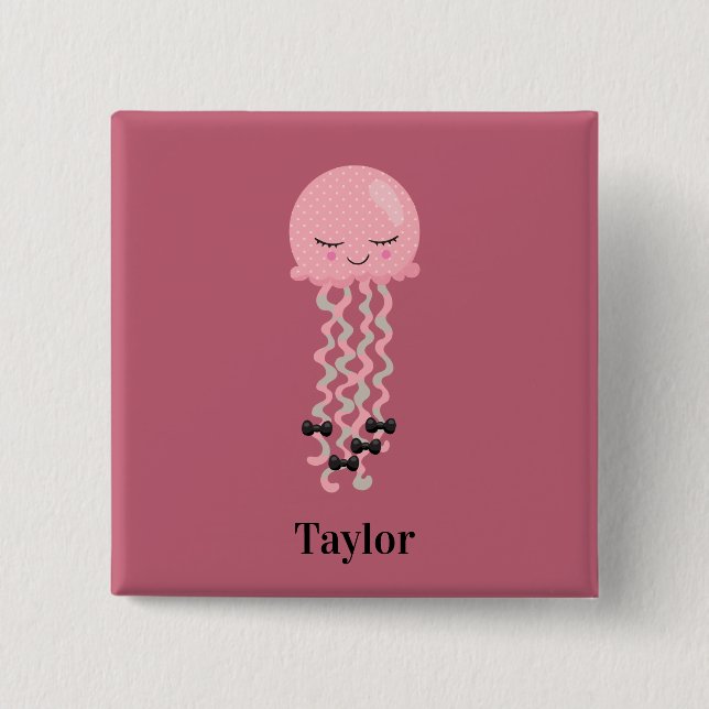 Bóton Quadrado 5.08cm Kawaii, Peixe-Gato Rosa Bonito (Frente)