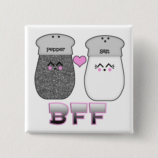 Bóton Quadrado 5.08cm Kawaii Sal e Pimenta BFF (Frente)