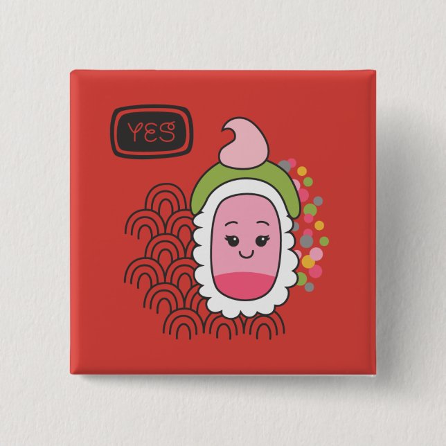 Bóton Quadrado 5.08cm Kawaii Sushi, asiático e bonito (Frente)