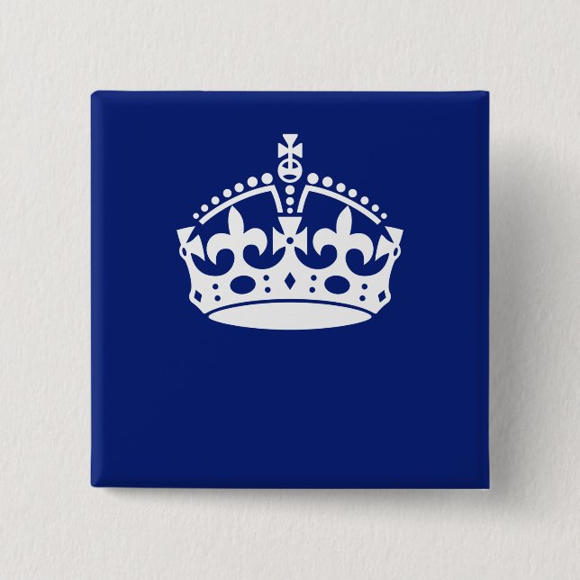 Bóton Quadrado 5.08cm Keep Calm Crown Icon on Navy Blue (Frente)