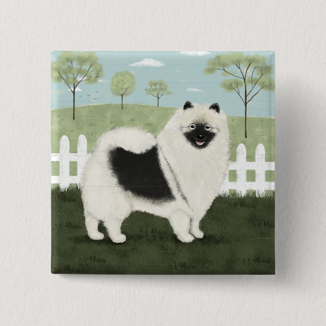 Bóton Quadrado 5.08cm Keeshond rural (Frente)