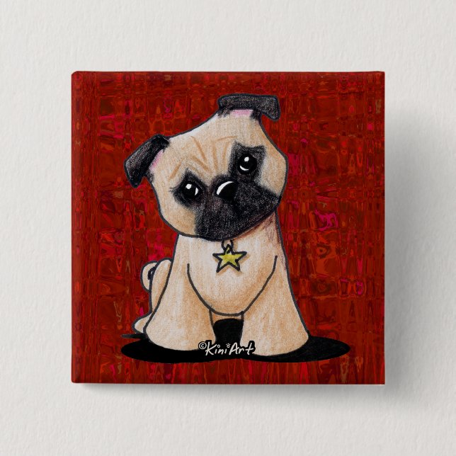 Bóton Quadrado 5.08cm KiniArt Pug (Frente)