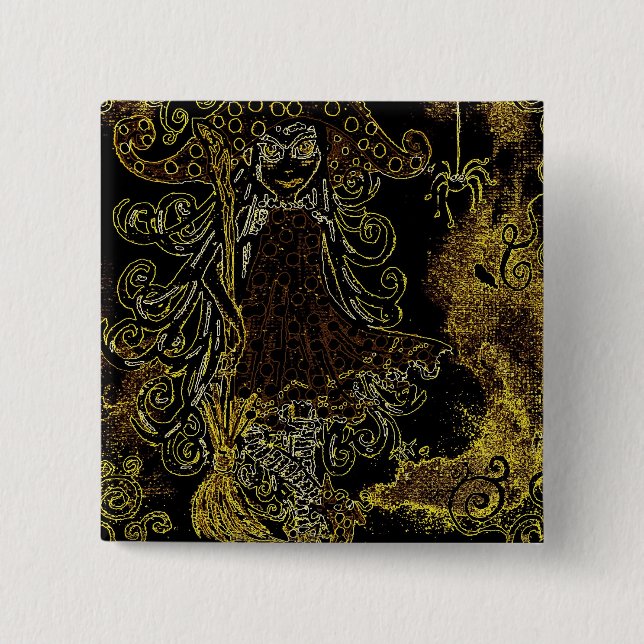 Bóton Quadrado 5.08cm Kitsy a bruxa (Frente)