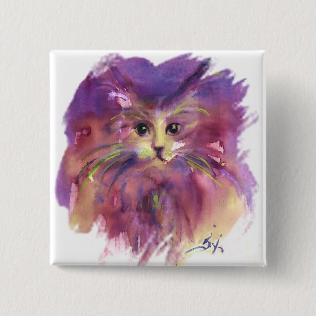 BÓTON QUADRADO 5.08CM KITTEN PURPER ,KITTY CAT PORTRAIT (Frente)