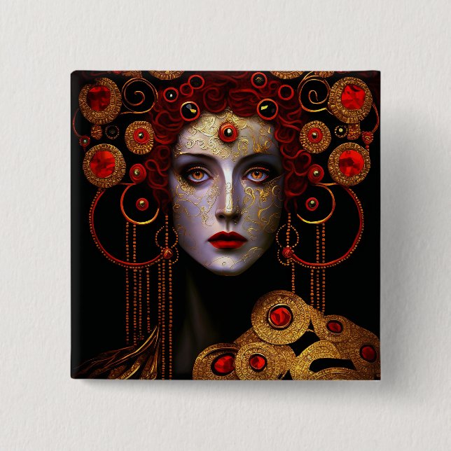 Bóton Quadrado 5.08cm Klimt inspirou a deusa rainha (Frente)