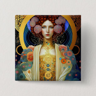 Bóton Quadrado 5.08cm Klimt inspirou a Rainha Deusa Fantasia Art
