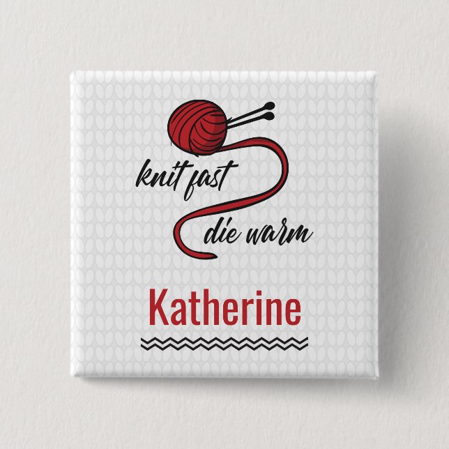 Bóton Quadrado 5.08cm Knit Vermelho Rápido, Morre Quente (Frente)