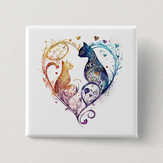 Bóton Quadrado 5.08cm kuraudea gato bonitinho em forma de coração Botão