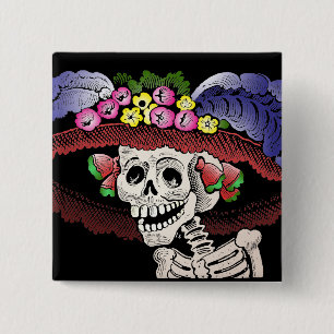 Bóton Quadrado 5.08cm La Calavera Catrina na cor