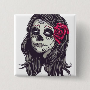Bóton Quadrado 5.08cm La Catrina - Dia De Los Muertos
