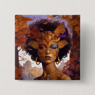 Bóton Quadrado 5.08cm Lady Vestindo Mask Black Fantasy Art