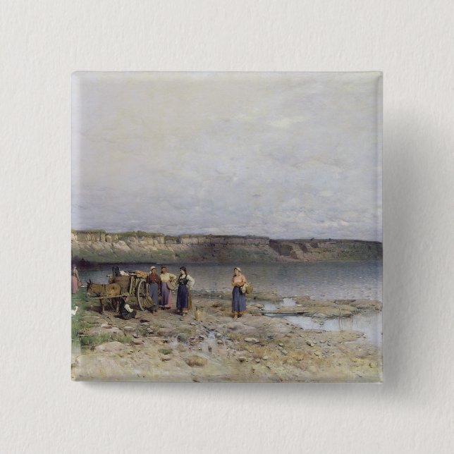 Bóton Quadrado 5.08cm Lago Balaton com a costa de Akarattya, 1885 (Frente)