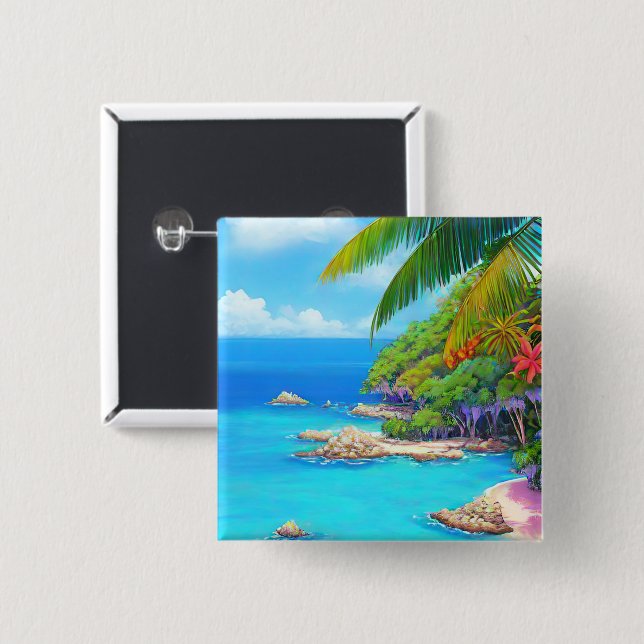 Bóton Quadrado 5.08cm Lagoa tropical (Frente & Verso)