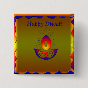Bóton Quadrado 5.08cm Lâmpada de Diwali