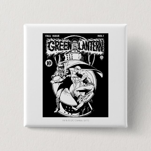 Bóton Quadrado 5.08cm Lanterna verde com cabo na luta, preto e branco (Frente)