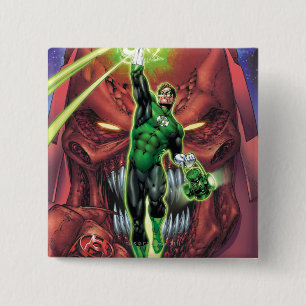 Bóton Quadrado 5.08cm Lanterna verde com o córrego da luz - cor