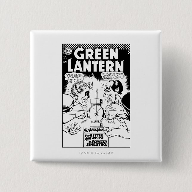 Bóton Quadrado 5.08cm Lanterna verde contra Sinestro, preto e branco (Frente)