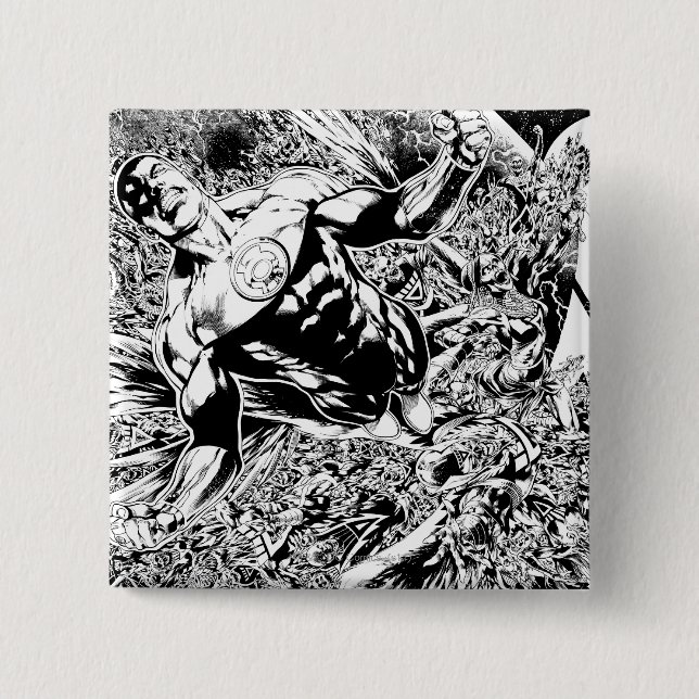 Bóton Quadrado 5.08cm Lanterna verde e a lua - preto e branco (Frente)