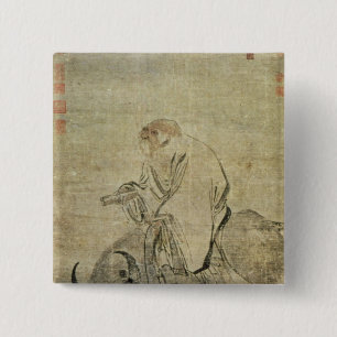 Bóton Quadrado 5.08cm Lao-tzu que monta seu boi, chinês, dinastia de