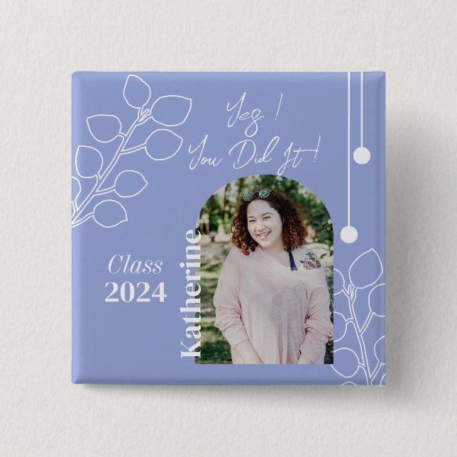 Bóton Quadrado 5.08cm Lavanda de Foto Simples de Folhagem de Graduação (Frente)