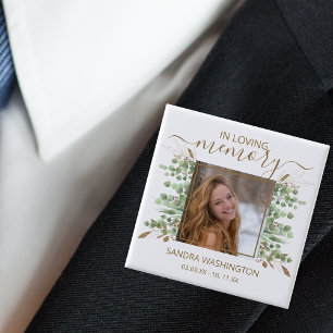 Bóton Quadrado 5.08cm Leaf de Eucalyptus com Aquarela Moderna   Memorial