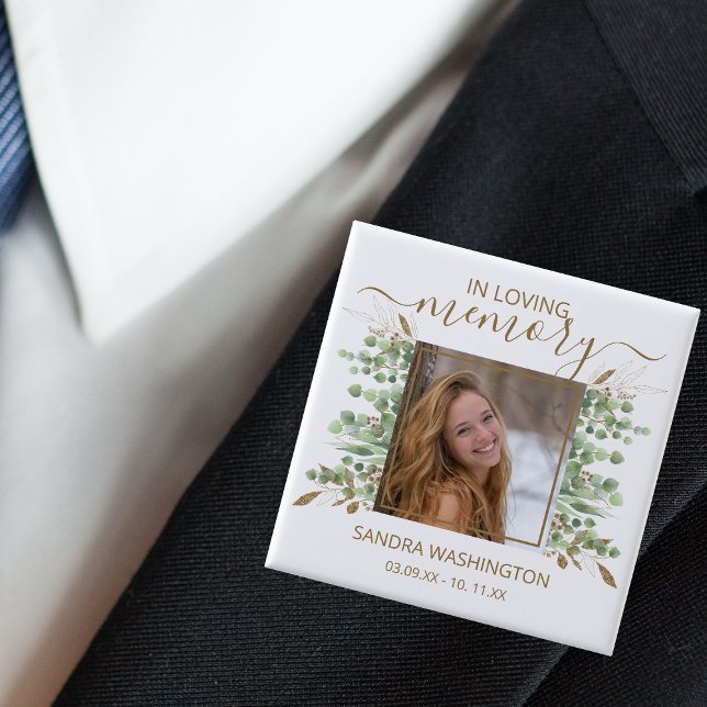 Bóton Quadrado 5.08cm Leaf de Eucalyptus com Aquarela Moderna | Memorial (Criador carregado)