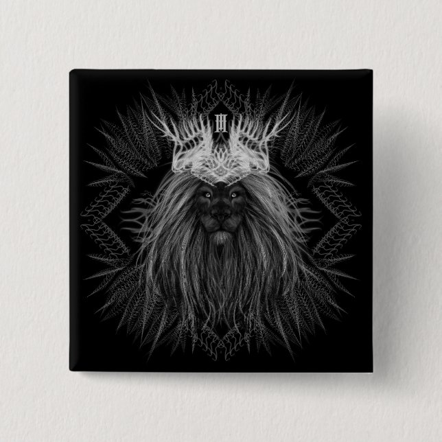 Bóton Quadrado 5.08cm Leão com Monograma Coroa (Frente)