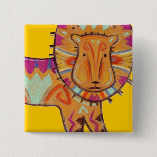 Bóton Quadrado 5.08cm Leão tribal (Frente)