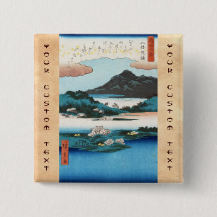 Bóton Quadrado 5.08cm Legal montanha de paisagem aquícola ukiyo-e japon