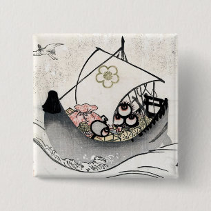 Bóton Quadrado 5.08cm Legal obra japonesa ukiyo-e mito lenda arte de bar