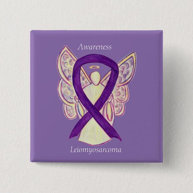 Bóton Quadrado 5.08cm Leiomiosarcoma Roxo Awarness Ribbon Angel Pin (Frente)