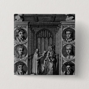 Bóton Quadrado 5.08cm Lendo uma letra à rainha Elizabeth mim