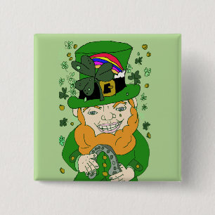 Bóton Quadrado 5.08cm Lenny O Botão Quadrado Leprechaun 2 Polegadas