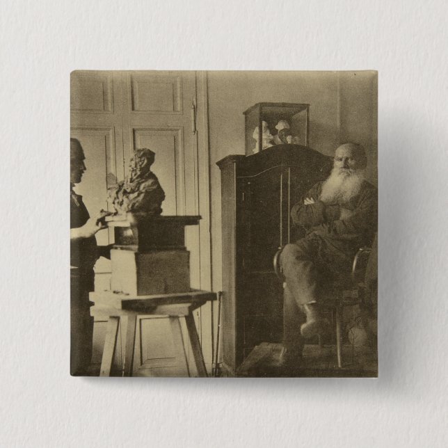 Bóton Quadrado 5.08cm Léon Tolstói e o príncipe Paolo do escultor (Frente)
