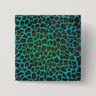 Bóton Quadrado 5.08cm Leopard Brown e Teal Impressão